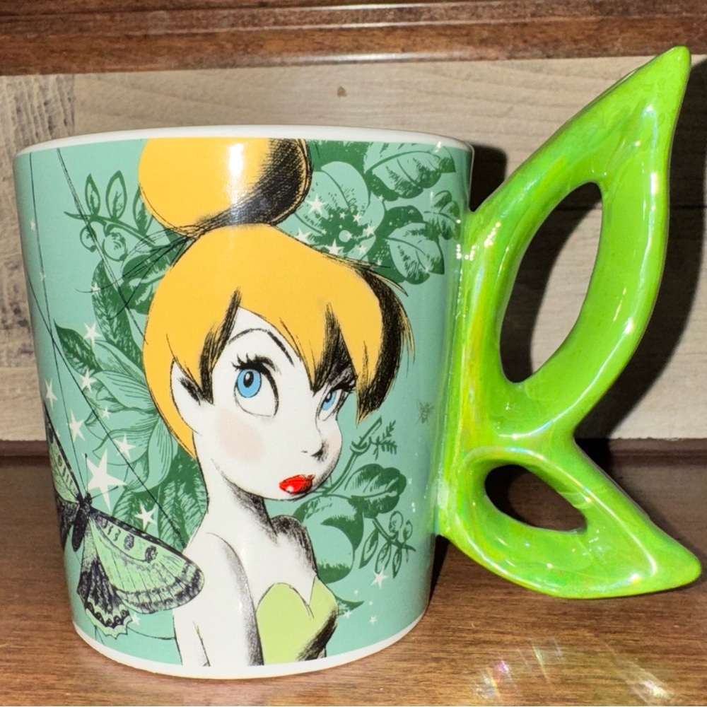 Super Cute 🥰 Disney Tinker Bell Winged Handle 2 Sided Ceramic Coffee Mug Tea Cup